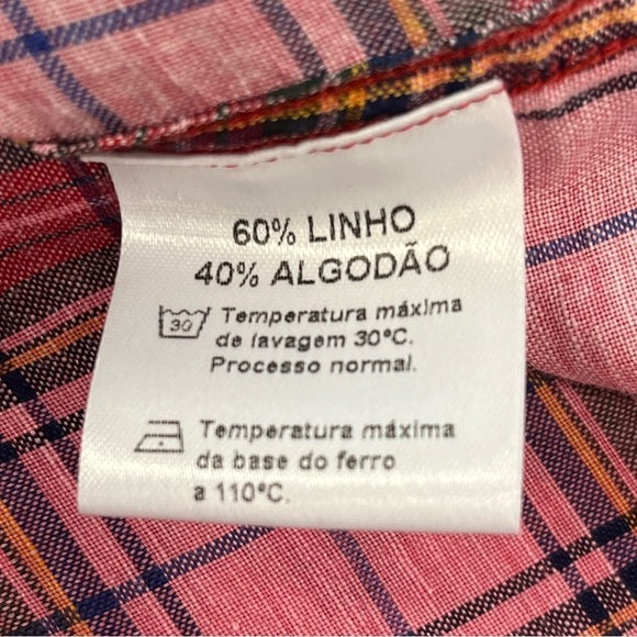 Barbour Button Down Linen Cotton Blend Men Medium Pink Plaid - Picture 8 of 9